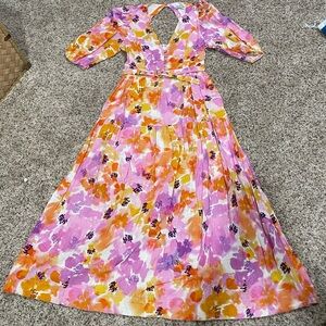 Nicholas Celie Basset Floral Linen Blend Maxi Dress Wmn Sz 4